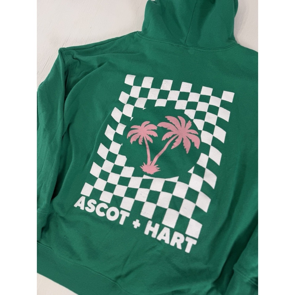 Women's Ascot + Hart Palm Tree Hooded Graphic Sweatshirt Green Pink Size L‎ Soft